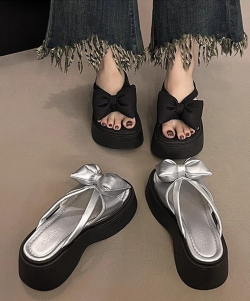 Miniministore（ミニミニストア）の「リボンサンダルレディース厚底サンダル夏靴（サンダル・レディース・シルバー/ブラック・24.5cm/24.0cm/23.5cm/23.0cm/22.5cm）」の9枚目の写真