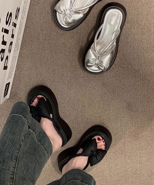 Miniministore（ミニミニストア）の「リボンサンダルレディース厚底サンダル夏靴（サンダル・レディース・シルバー/ブラック・24.5cm/24.0cm/23.5cm/23.0cm/22.5cm）」の11枚目の写真