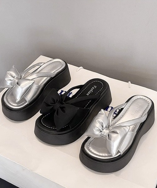 Miniministore（ミニミニストア）の「リボンサンダルレディース厚底サンダル夏靴（サンダル・レディース・シルバー/ブラック・24.5cm/24.0cm/23.5cm/23.0cm/22.5cm）」の13枚目の写真
