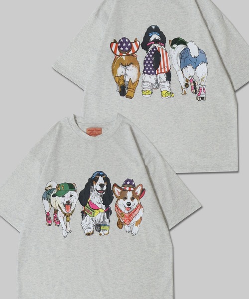 セール】Dog Print T-Shirt/犬 アニマル プリント オーバーサイズ 半袖