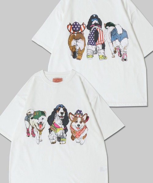 セール】Dog Print T-Shirt/犬 アニマル プリント オーバー