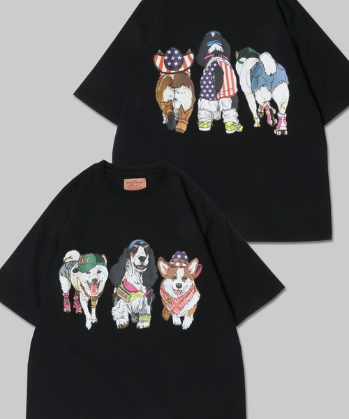 セール】Dog Print T-Shirt/犬 アニマル プリント オーバー