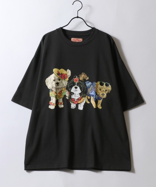 セール】Dog Print T-Shirt/犬 アニマル プリント オーバー