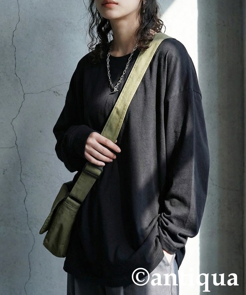 antiqua(アンティカ)の「ロゴ刺繍ロンT(Tシャツ/カットソー・レディース・ブラック系その他/ホワイト・R/P)」の1枚目の写真