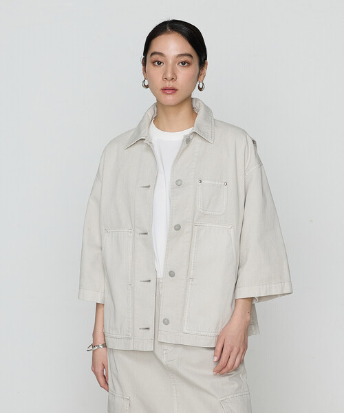 COMME CA（コムサ）の「80ozコットン逆目ツイル カバーオール（ブルゾン・レディース・ベージュ/グレイッシュベージュ・FREE）」の6枚目の写真