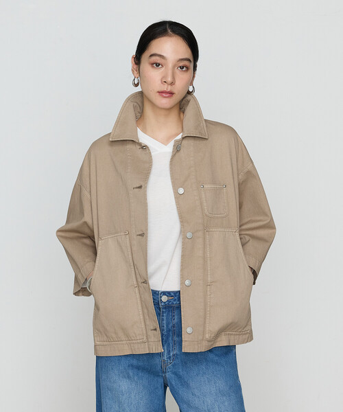 COMME CA（コムサ）の「80ozコットン逆目ツイル カバーオール（ブルゾン・レディース・ベージュ/グレイッシュベージュ・FREE）」の9枚目の写真