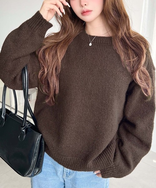 moment+(モーメントプラス)の「【13色展開】モヘアライクベーシックニットプルオーバー(ニット/セーター・レディース・ブルー/チャコールグレー/オフホワイト/ブラック/ピンク/イエロー/ミント/オレンジ/ブラウン/ラベンダー/ネイビー/杢グレー/レッド・L/M)」の6枚目の写真