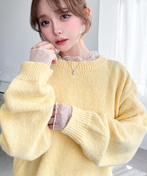 moment+(モーメントプラス)の「【13色展開】モヘアライクベーシックニットプルオーバー(ニット/セーター・レディース・ブルー/チャコールグレー/オフホワイト/ブラック/ピンク/イエロー/ミント/オレンジ/ブラウン/ラベンダー/ネイビー/杢グレー/レッド・L/M)」の11枚目の写真