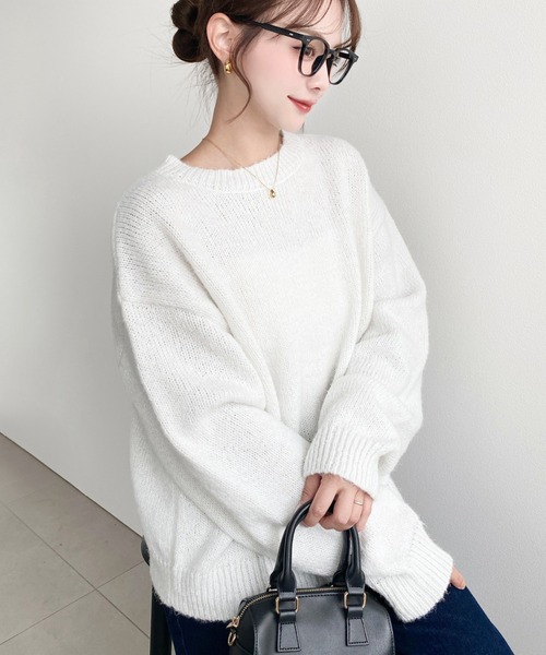 moment+(モーメントプラス)の「【13色展開】モヘアライクベーシックニットプルオーバー(ニット/セーター・レディース・ブルー/チャコールグレー/オフホワイト/ブラック/ピンク/イエロー/ミント/オレンジ/ブラウン/ラベンダー/ネイビー/杢グレー/レッド・L/M)」の22枚目の写真