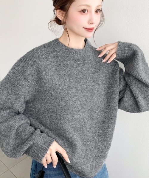 moment+(モーメントプラス)の「【13色展開】モヘアライクベーシックニットプルオーバー(ニット/セーター・レディース・ブルー/チャコールグレー/オフホワイト/ブラック/ピンク/イエロー/ミント/オレンジ/ブラウン/ラベンダー/ネイビー/杢グレー/レッド・L/M)」の17枚目の写真