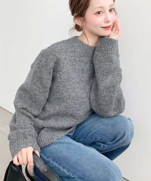 moment+(モーメントプラス)の「【13色展開】モヘアライクベーシックニットプルオーバー(ニット/セーター・レディース・ブルー/チャコールグレー/オフホワイト/ブラック/ピンク/イエロー/ミント/オレンジ/ブラウン/ラベンダー/ネイビー/杢グレー/レッド・L/M)」の15枚目の写真