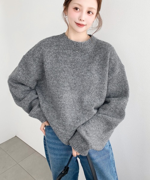 moment+(モーメントプラス)の「【13色展開】モヘアライクベーシックニットプルオーバー(ニット/セーター・レディース・ブルー/チャコールグレー/オフホワイト/ブラック/ピンク/イエロー/ミント/オレンジ/ブラウン/ラベンダー/ネイビー/杢グレー/レッド・L/M)」の16枚目の写真