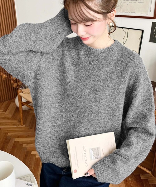 moment+(モーメントプラス)の「【13色展開】モヘアライクベーシックニットプルオーバー(ニット/セーター・レディース・ブルー/チャコールグレー/オフホワイト/ブラック/ピンク/イエロー/ミント/オレンジ/ブラウン/ラベンダー/ネイビー/杢グレー/レッド・L/M)」の14枚目の写真