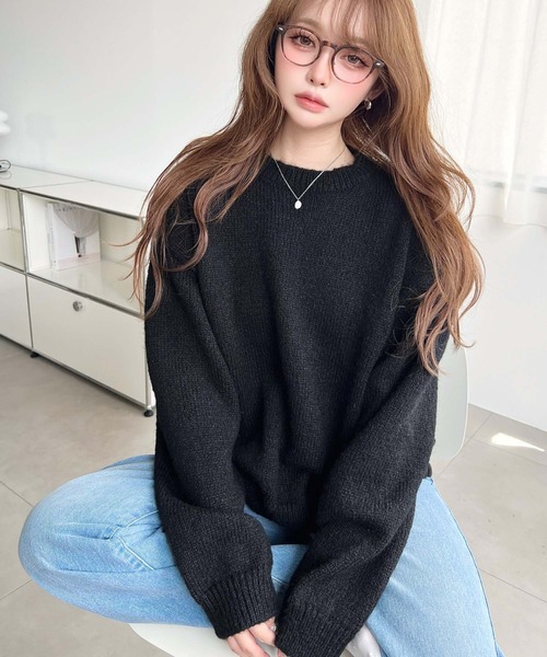 moment+(モーメントプラス)の「【13色展開】モヘアライクベーシックニットプルオーバー(ニット/セーター・レディース・ブルー/チャコールグレー/オフホワイト/ブラック/ピンク/イエロー/ミント/オレンジ/ブラウン/ラベンダー/ネイビー/杢グレー/レッド・L/M)」の19枚目の写真