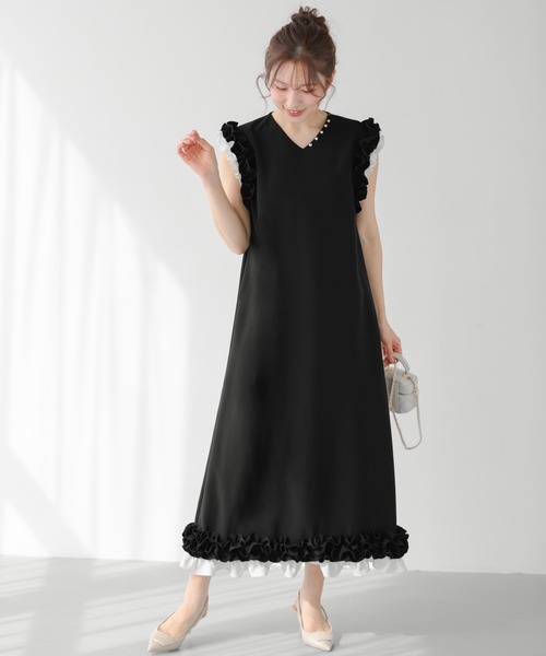 fitmore ホイップフリルスリーブワンピース M ブラック 新品 ホイップフリルスリーブワンピース（ワンピース）｜Fit more