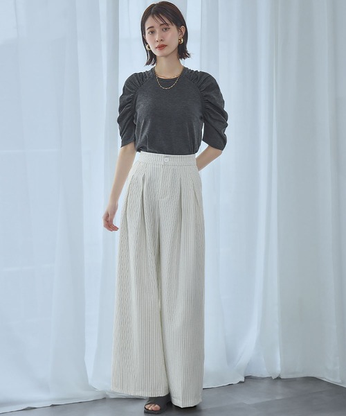 Ampirula(アンピルーラ)の「ショルダーギャザーTシャツ カットソー(Tシャツ/カットソー・レディース・グレー/ブラック/ホワイト・FREE)」の7枚目の写真