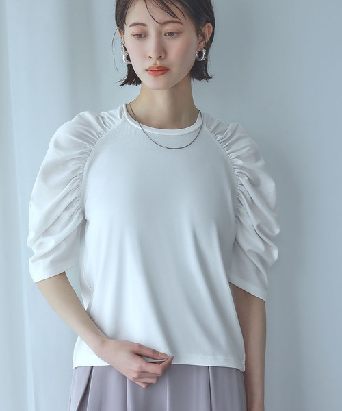 Ampirula(アンピルーラ)の「ショルダーギャザーTシャツ カットソー(Tシャツ/カットソー・レディース・グレー/ブラック/ホワイト・FREE)」の13枚目の写真