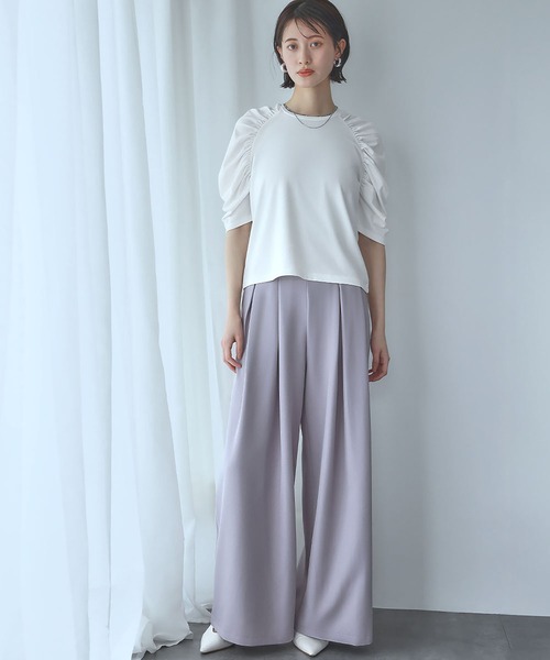 Ampirula(アンピルーラ)の「ショルダーギャザーTシャツ カットソー(Tシャツ/カットソー・レディース・グレー/ブラック/ホワイト・FREE)」の14枚目の写真