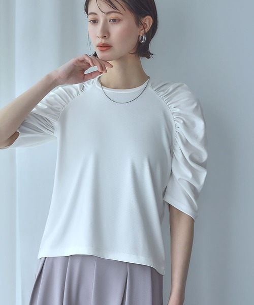Ampirula(アンピルーラ)の「ショルダーギャザーTシャツ カットソー(Tシャツ/カットソー・レディース・グレー/ブラック/ホワイト・FREE)」の16枚目の写真