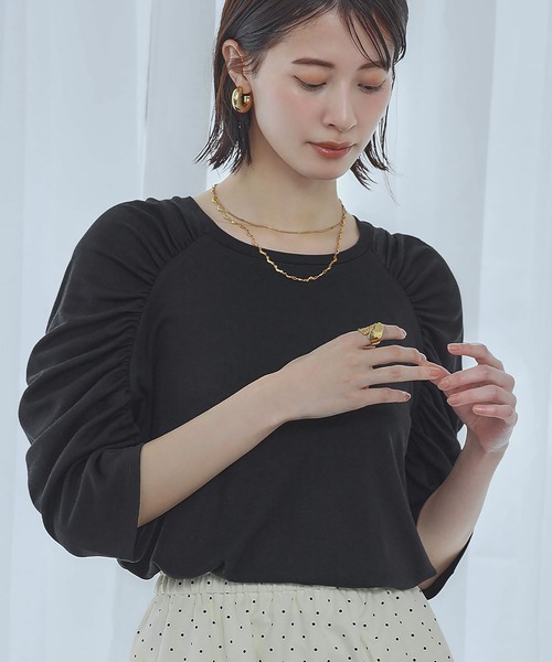 Ampirula(アンピルーラ)の「ショルダーギャザーTシャツ カットソー(Tシャツ/カットソー・レディース・グレー/ブラック/ホワイト・FREE)」の18枚目の写真