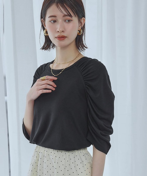 Ampirula(アンピルーラ)の「ショルダーギャザーTシャツ カットソー(Tシャツ/カットソー・レディース・グレー/ブラック/ホワイト・FREE)」の20枚目の写真