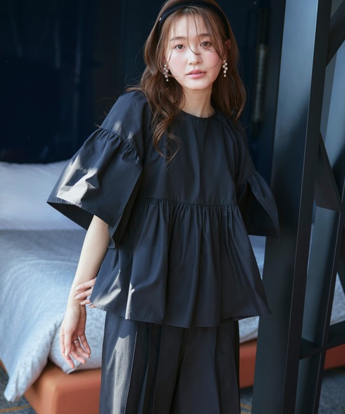 RUIRUE BOUTIQUE(ルイルエブティック)の「洗える | ミッドサマー パンツ セットアップ | レディース おしゃれ きれいめ オフィスカジュアル 通勤服 トップス シャツ ハーフパンツ パンツスーツ(セットアップ・レディース・ブラック/ライトベージュ/ネイビー・S/M/L/LL)」の6枚目の写真