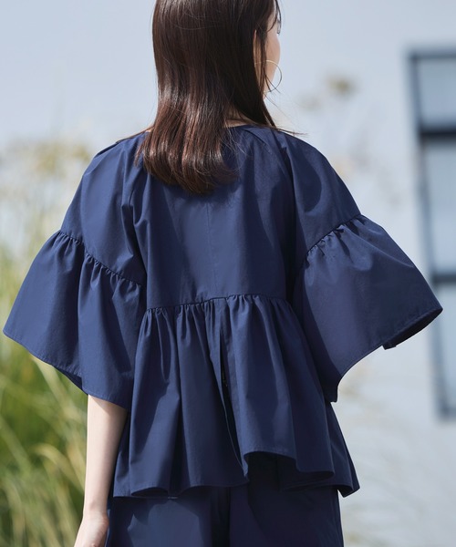 RUIRUE BOUTIQUE(ルイルエブティック)の「洗える | ミッドサマー パンツ セットアップ | レディース おしゃれ きれいめ オフィスカジュアル 通勤服 トップス シャツ ハーフパンツ パンツスーツ(セットアップ・レディース・ブラック/ライトベージュ/ネイビー・S/M/L/LL)」の11枚目の写真