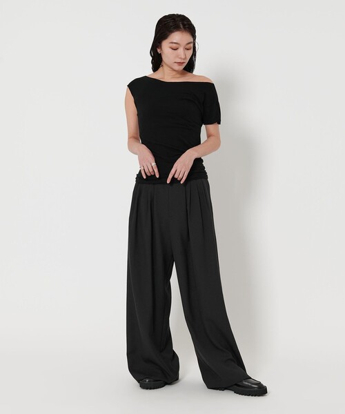 〈MARW UNITED ARROWS〉 半袖カットソー ブラック フリーサイズ セール】＜MARW UNITED ARROWS＞アシンメトリー カットソー（T