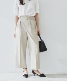 ベルト付ストレッチワイドパンツ【防シワ/イージーアイロン/洗濯機洗い可】