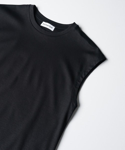 ESTNATION(エストネーション)の「ESTNATION / アルビニ コットンスムース ノースリーブ カットソー(Tシャツ/カットソー・レディース・ホワイト/ブラック/ネイビー/ピンク・FREE)」の2枚目の写真