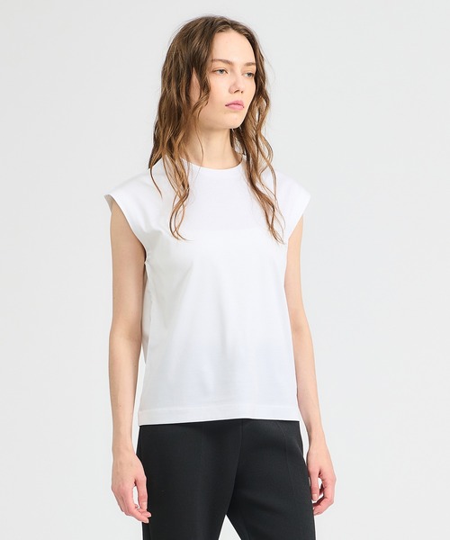 ESTNATION(エストネーション)の「ESTNATION / アルビニ コットンスムース ノースリーブ カットソー(Tシャツ/カットソー・レディース・ホワイト/ブラック/ネイビー/ピンク・FREE)」の5枚目の写真