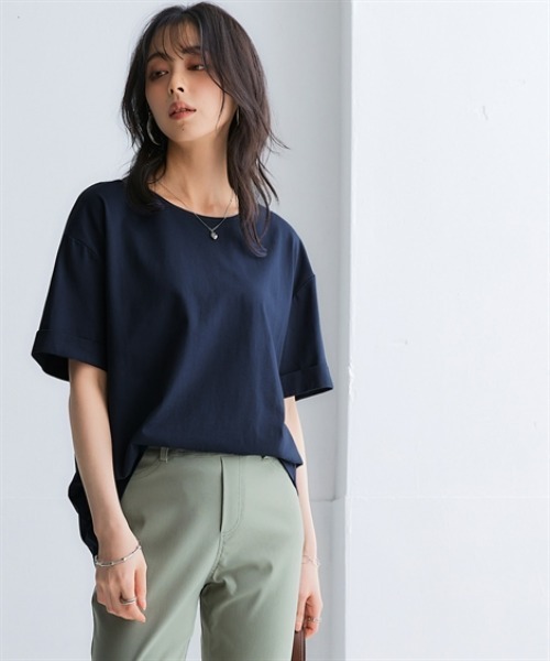 nissen（ニッセン）の「軽量さらさらカットソーゆるシルエットプルオーバー（吸汗速乾）（薄手素材）（Tシャツ/カットソー・レディース・カーキ/イエロー/ブルー/ネイビー/チャコールグレー/ブラック・LL/3L/S/M/L）」の4枚目の写真