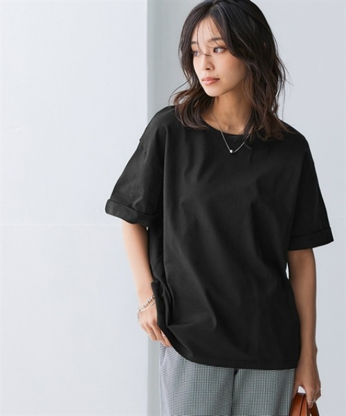 nissen（ニッセン）の「軽量さらさらカットソーゆるシルエットプルオーバー（吸汗速乾）（薄手素材）（Tシャツ/カットソー・レディース・カーキ/イエロー/ブルー/ネイビー/チャコールグレー/ブラック・LL/3L/S/M/L）」の2枚目の写真