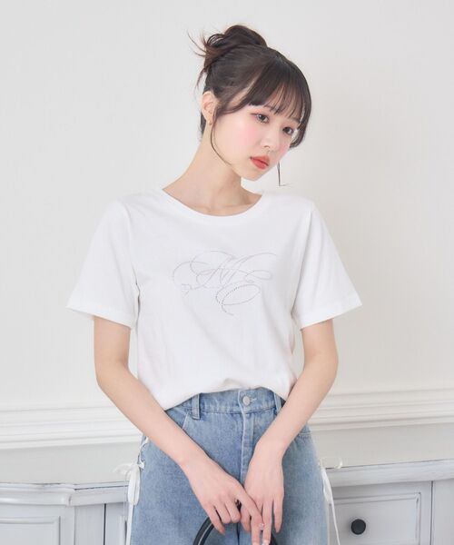 ems excite(エムズエキサイト)の「ビジューロゴTEE(Tシャツ/カットソー・レディース・ブラック/ピンク/オフホワイト・FREE)」の5枚目の写真