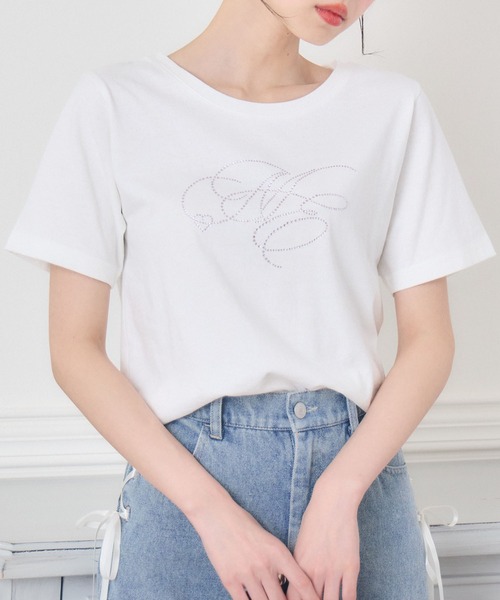 ems excite(エムズエキサイト)の「ビジューロゴTEE(Tシャツ/カットソー・レディース・ブラック/ピンク/オフホワイト・FREE)」の2枚目の写真