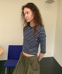 LONSLAN（ロンスラン）の「【LONSLAN】ソフトフィット ボーダー五分袖T CHLONW25s047（Tシャツ/カットソー）」