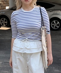 LONSLAN（ロンスラン）の「【LONSLAN】ソフトフィット ボーダー五分袖T CHLONW25s047（Tシャツ/カットソー）」