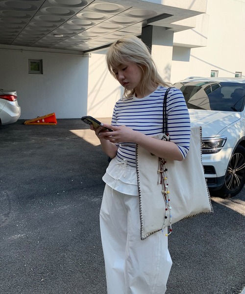 chuclla（チュクラ）の「【LONSLAN】ソフトフィット ボーダー五分袖T CHLONW25s047（Tシャツ/カットソー・レディース・ブラック/ホワイト/ネイビー・M）」の9枚目の写真