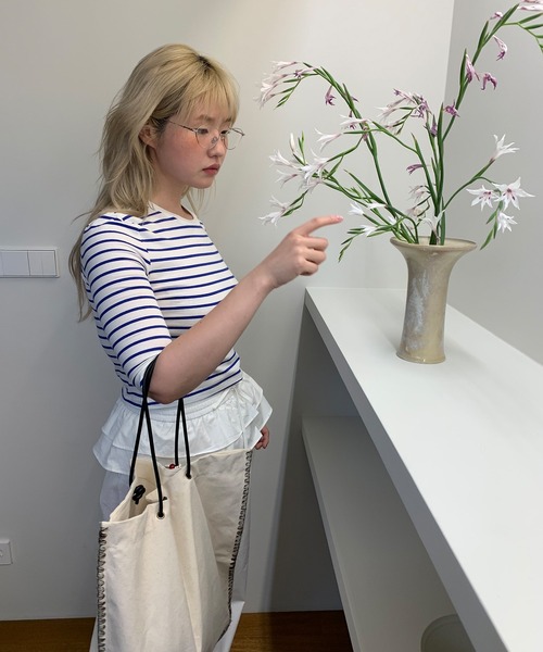 chuclla（チュクラ）の「【LONSLAN】ソフトフィット ボーダー五分袖T CHLONW25s047（Tシャツ/カットソー・レディース・ブラック/ホワイト/ネイビー・M）」の10枚目の写真