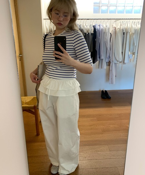 chuclla（チュクラ）の「【LONSLAN】ソフトフィット ボーダー五分袖T CHLONW25s047（Tシャツ/カットソー・レディース・ブラック/ホワイト/ネイビー・M）」の11枚目の写真