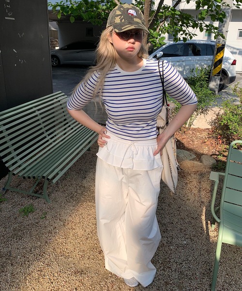 chuclla（チュクラ）の「【LONSLAN】ソフトフィット ボーダー五分袖T CHLONW25s047（Tシャツ/カットソー・レディース・ブラック/ホワイト/ネイビー・M）」の13枚目の写真