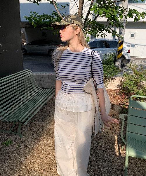 chuclla（チュクラ）の「【LONSLAN】ソフトフィット ボーダー五分袖T CHLONW25s047（Tシャツ/カットソー・レディース・ブラック/ホワイト/ネイビー・M）」の14枚目の写真