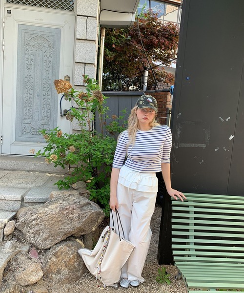 chuclla（チュクラ）の「【LONSLAN】ソフトフィット ボーダー五分袖T CHLONW25s047（Tシャツ/カットソー・レディース・ブラック/ホワイト/ネイビー・M）」の15枚目の写真