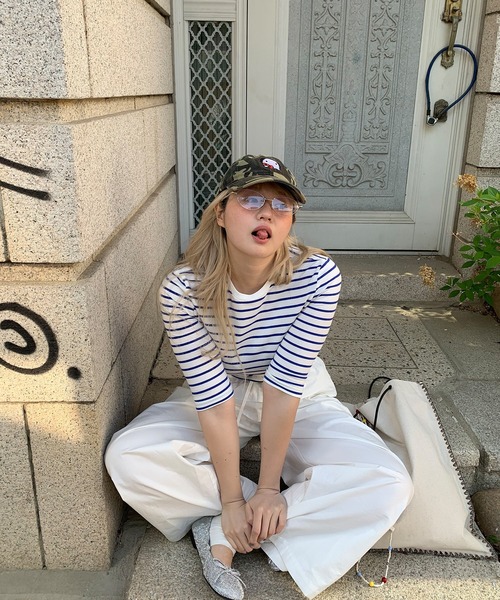 chuclla（チュクラ）の「【LONSLAN】ソフトフィット ボーダー五分袖T CHLONW25s047（Tシャツ/カットソー・レディース・ブラック/ホワイト/ネイビー・M）」の17枚目の写真