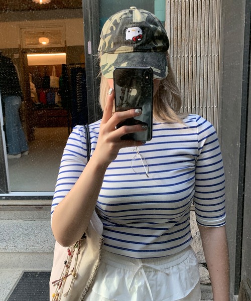 chuclla（チュクラ）の「【LONSLAN】ソフトフィット ボーダー五分袖T CHLONW25s047（Tシャツ/カットソー・レディース・ブラック/ホワイト/ネイビー・M）」の6枚目の写真