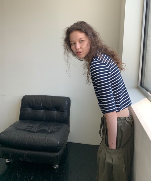 chuclla（チュクラ）の「【LONSLAN】ソフトフィット ボーダー五分袖T CHLONW25s047（Tシャツ/カットソー・レディース・ブラック/ホワイト/ネイビー・M）」の19枚目の写真