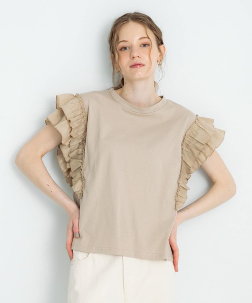 URBAN RESEARCH Sonny Label（アーバンリサーチサニーレーベル）の「フリルフレンチスリーブプルオーバー（Tシャツ/カットソー・レディース・ブラウン/ベージュ系その他/ブラック・FREE）」の3枚目の写真