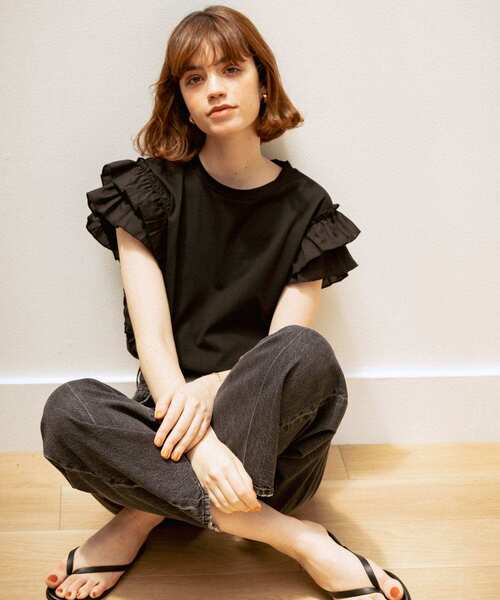 URBAN RESEARCH Sonny Label（アーバンリサーチサニーレーベル）の「フリルフレンチスリーブプルオーバー（Tシャツ/カットソー・レディース・ブラウン/ベージュ系その他/ブラック・FREE）」の5枚目の写真