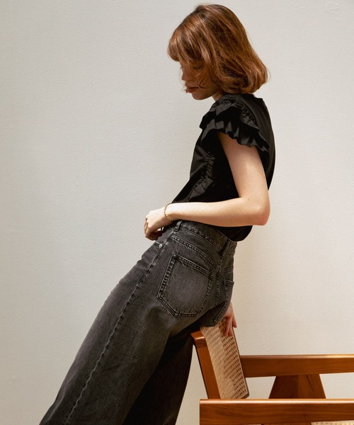 URBAN RESEARCH Sonny Label（アーバンリサーチサニーレーベル）の「フリルフレンチスリーブプルオーバー（Tシャツ/カットソー・レディース・ブラウン/ベージュ系その他/ブラック・FREE）」の6枚目の写真