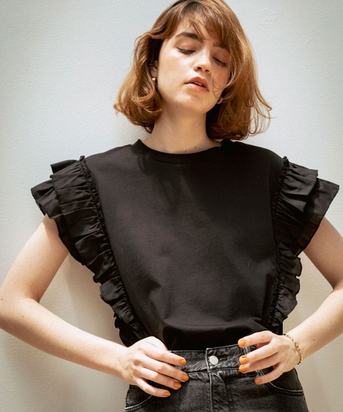 URBAN RESEARCH Sonny Label（アーバンリサーチサニーレーベル）の「フリルフレンチスリーブプルオーバー（Tシャツ/カットソー・レディース・ブラウン/ベージュ系その他/ブラック・FREE）」の7枚目の写真